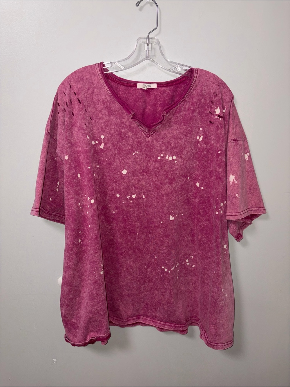 Blue Velvet Pink Acid Washed Distressed Oversized Splatter Tee Grunge Edgy M